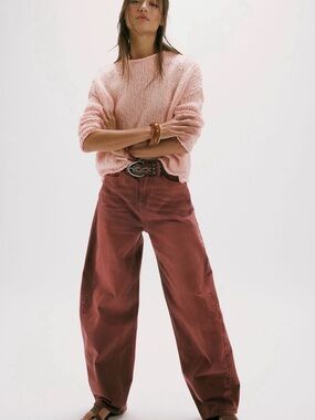Free People Bodie Arc Wide-Leg High-Rise Jeans in Dusty Red
